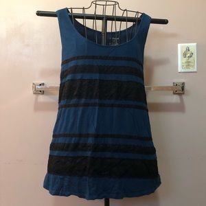 Teal tank with black lace detail stripes